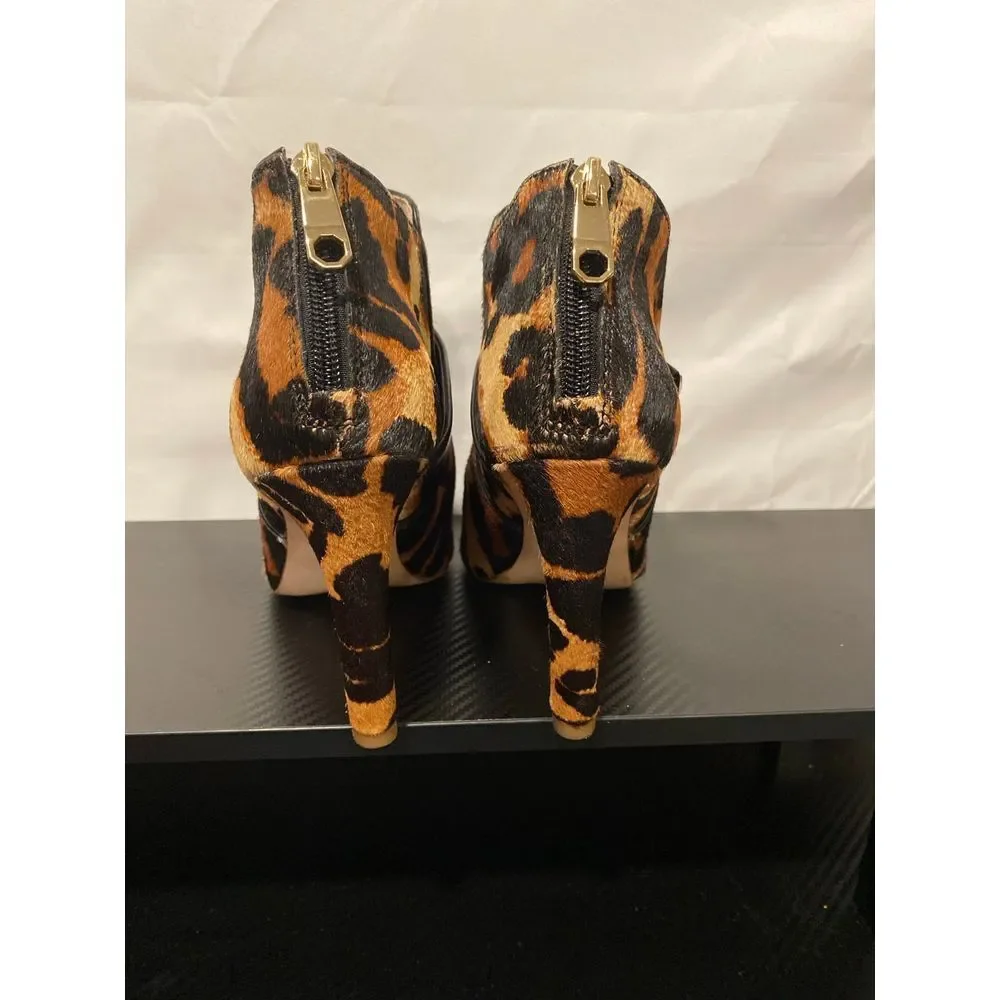 Louise et Cie Lo Lander 3 Leopard Bootie Calf Pony Hair‎ Fur Peep Heel Zip Gold